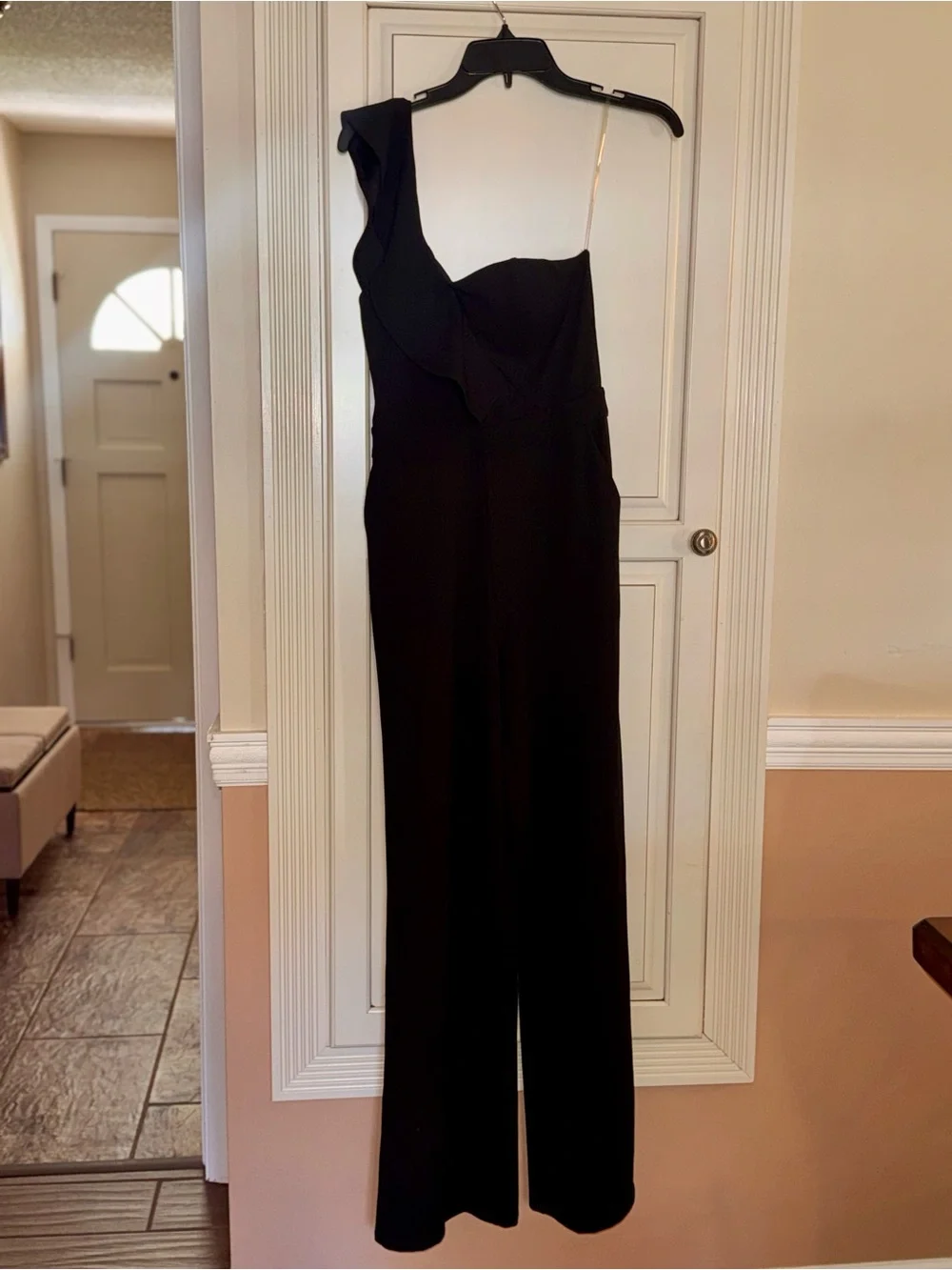 Black One-Shoulder Jumpsuit formal zip back size small boutique fitted
